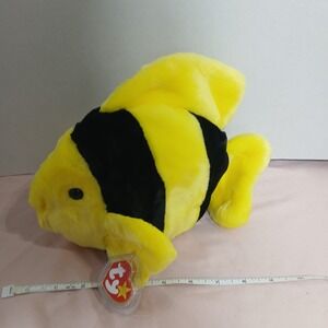 TY Bubbles Beanie Buddy 10" Plush Fish Stuffed Toy Yellow Beach Decor Soft 1998